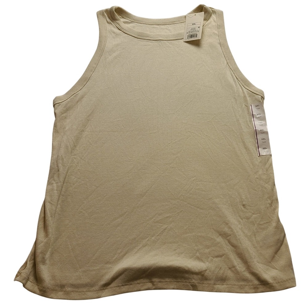 A New Day Cream Ribbed Tank Top Crew Neck XXL Sleeveless Basic Solid Classic NWT